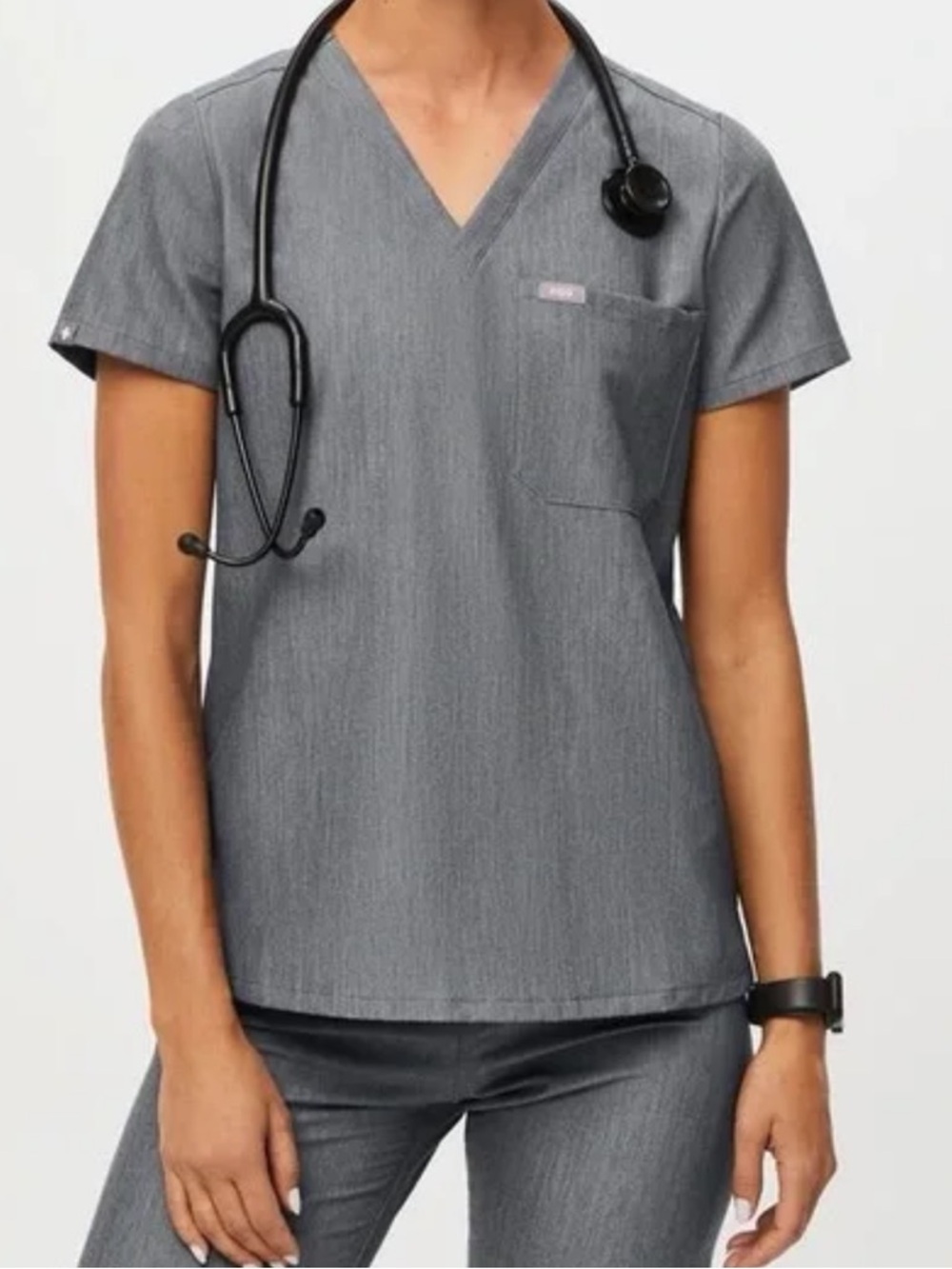 FIGS Set: Heathered Grey Scrubs SET - Short Sleeve Top & Pants | Medium Petite